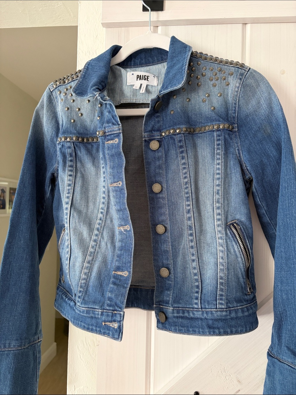 PAIGE Blue Studded Denim Jacket